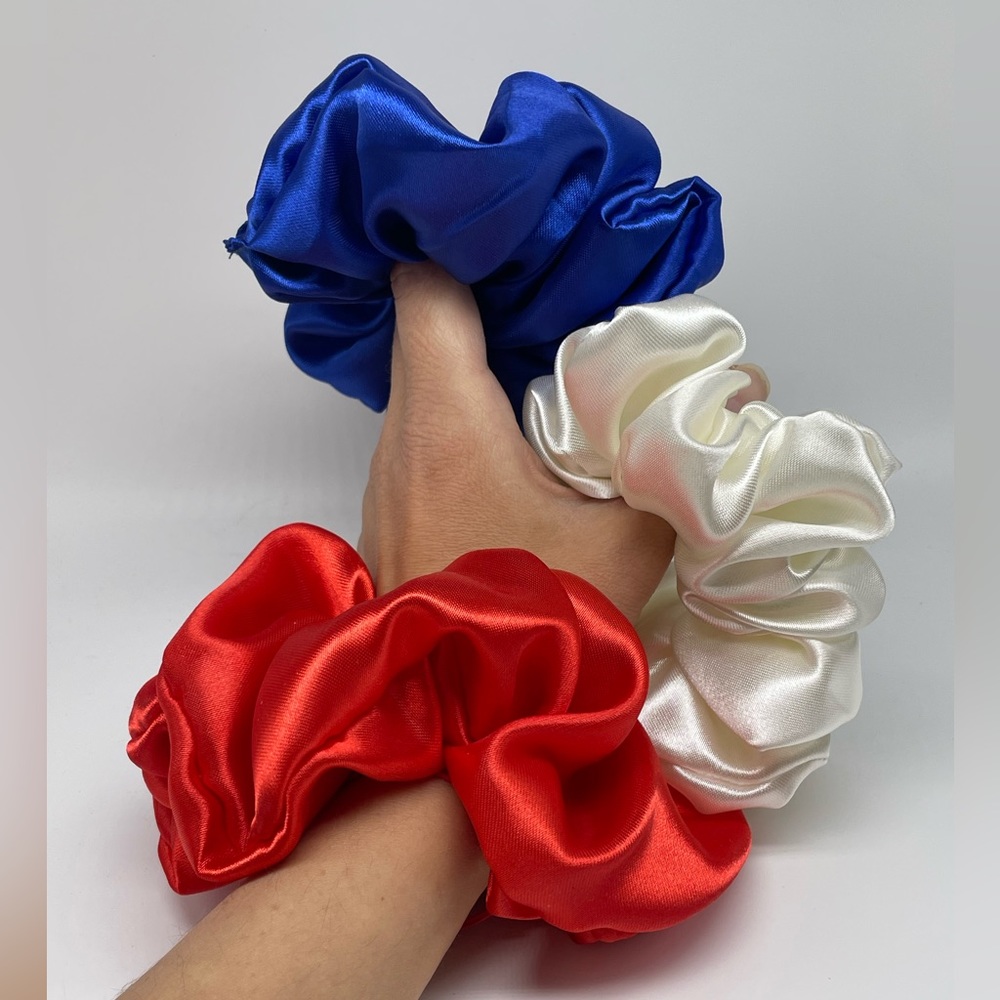 Set of 3 Handmade Satin Scrunchies / 4th July Hair Accessories / Ponytail Holder